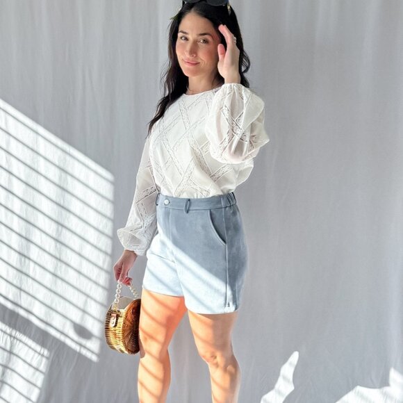 Le Paris Stretch Micro Suede Shorts | Sadie & Sage | Blue - Picture 4 of 12